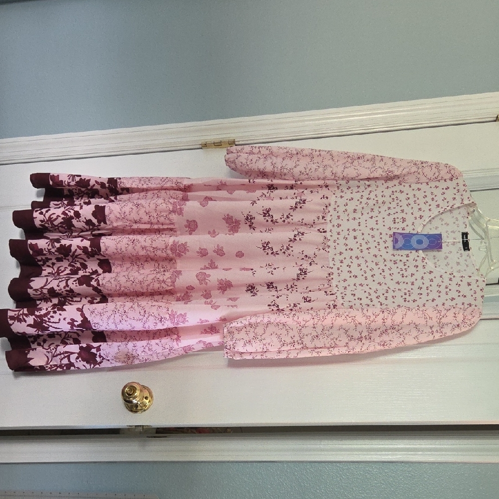 Chic Long Sleeve Pink Floral Dress